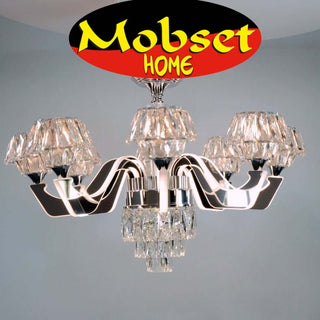 Kroonluchter Linda Zilver 8 lampen uniek - Mobset Home